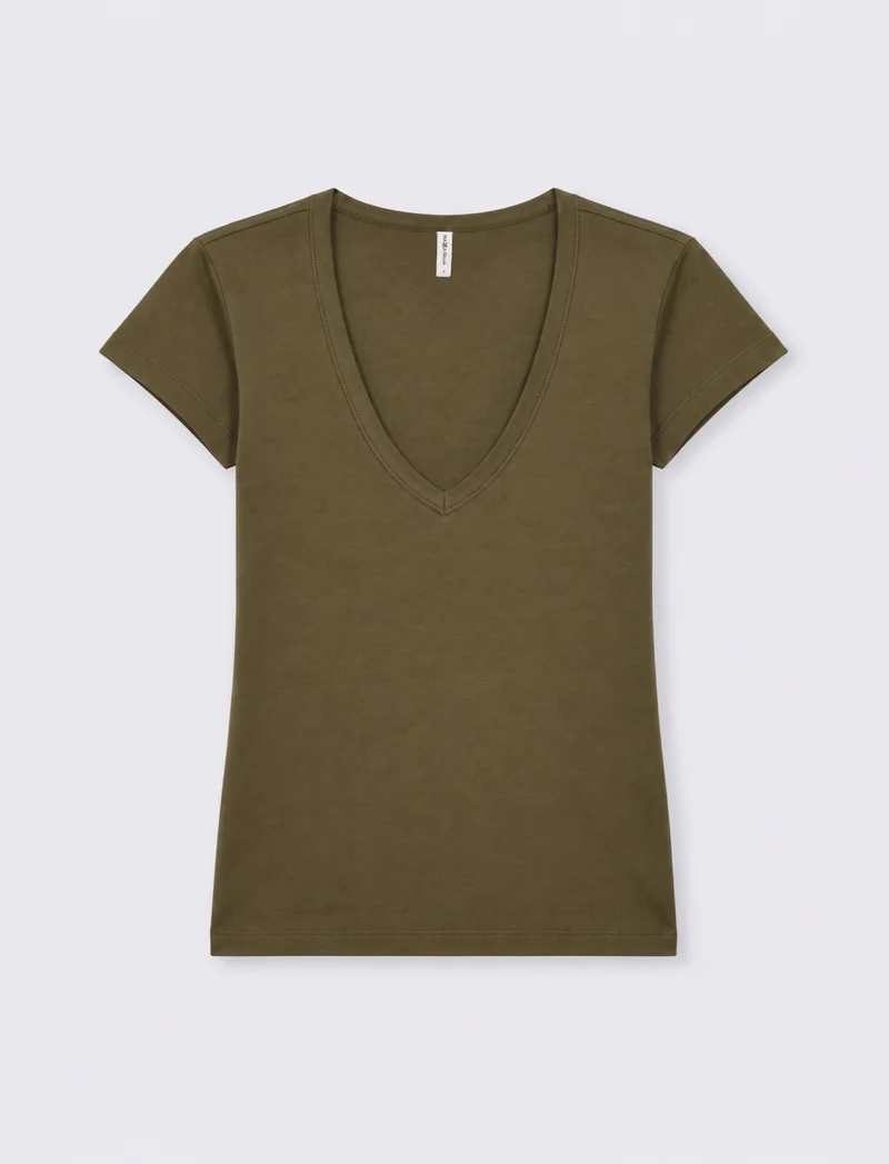 T-shirt con scollo a V - Verde foresta