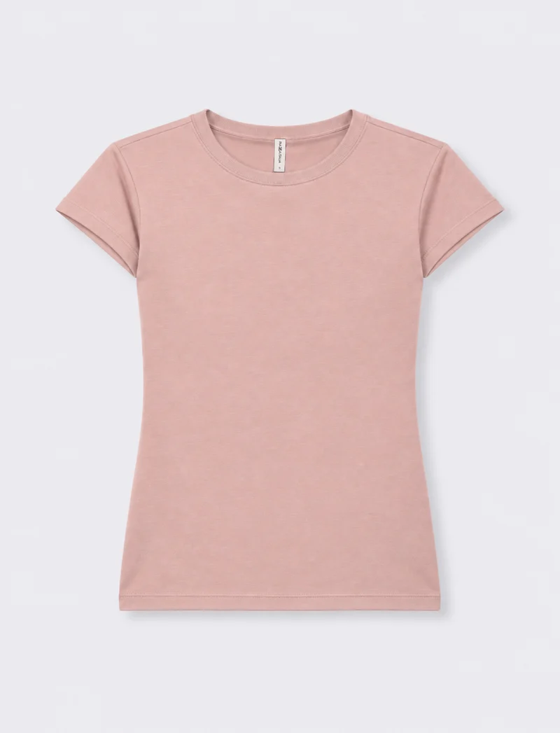 T-shirt paricollo a manica corta - Rosa polvere