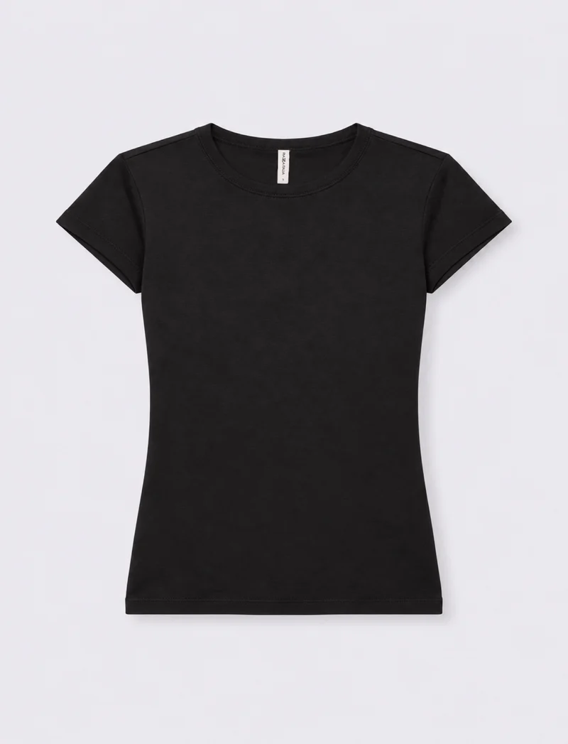 T-shirt paricollo a manica corta - Nero