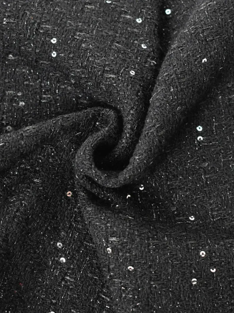 Tweed misto cotone con paillettes nero