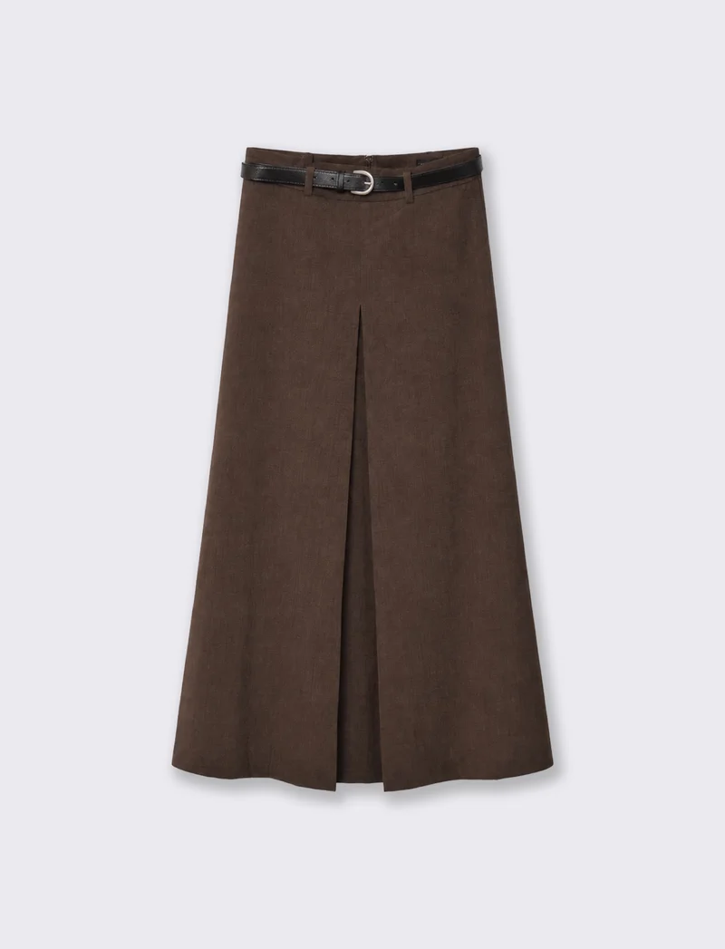 Gonna longuette high waist elegante - Tortora melange