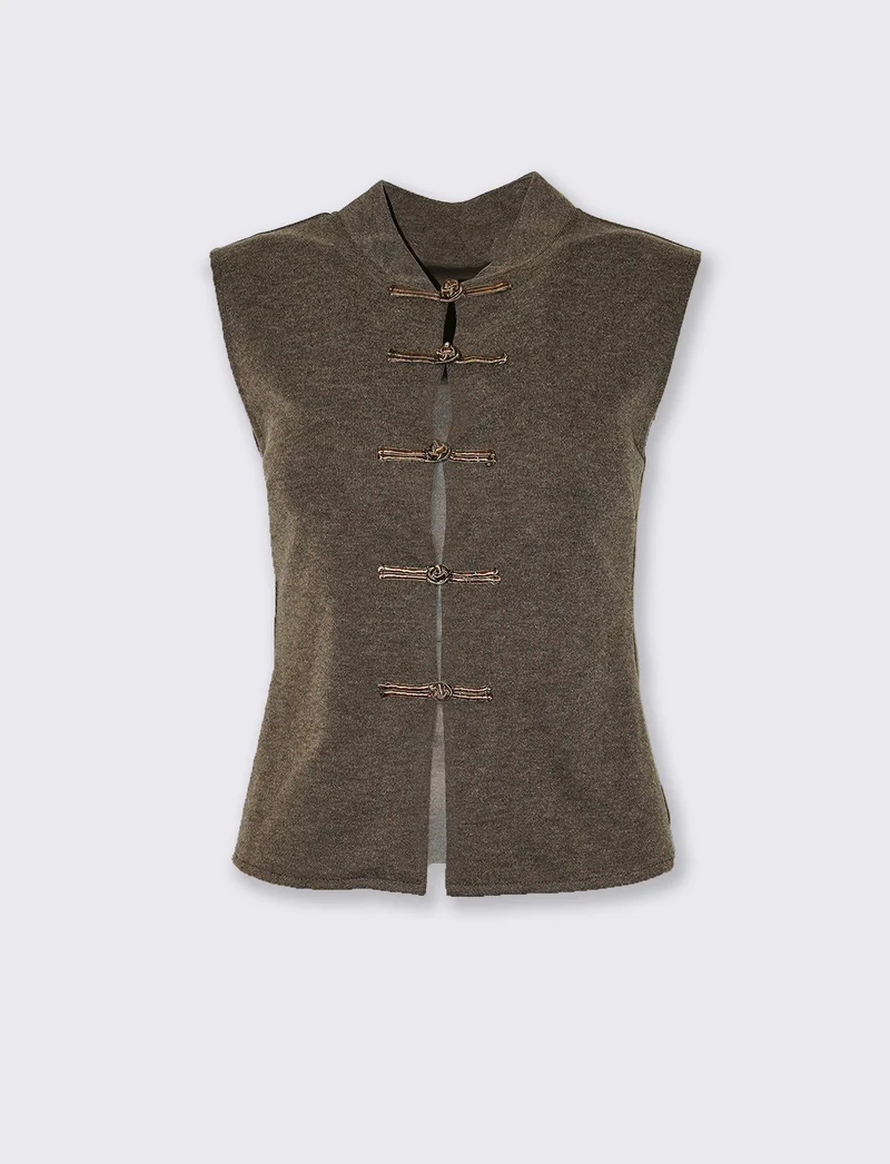 Gilet con collo alla coreana - Grigio fango