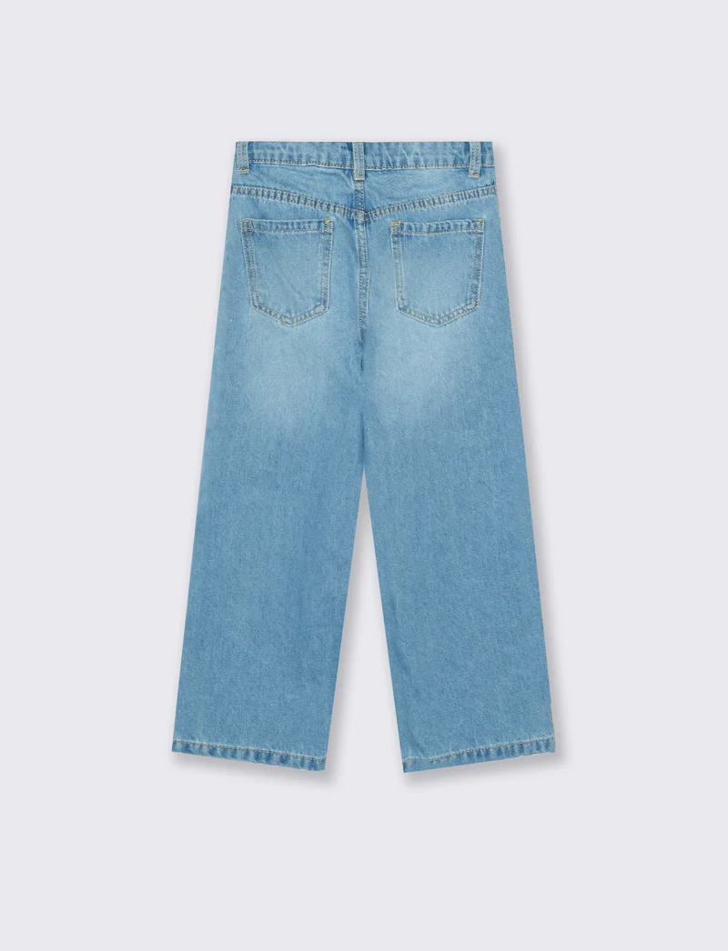 Jeans in cotone con borchie e gamba ampia - Denim