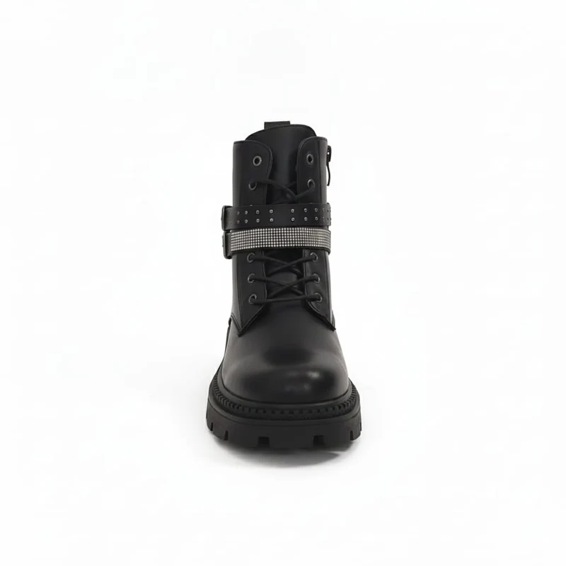 Anfibio nero con fibbie e strass - Nero