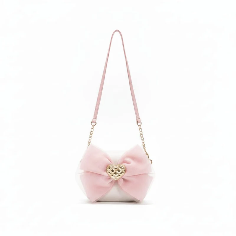 Tracolla bambina con fiocco e cuore - Rosa