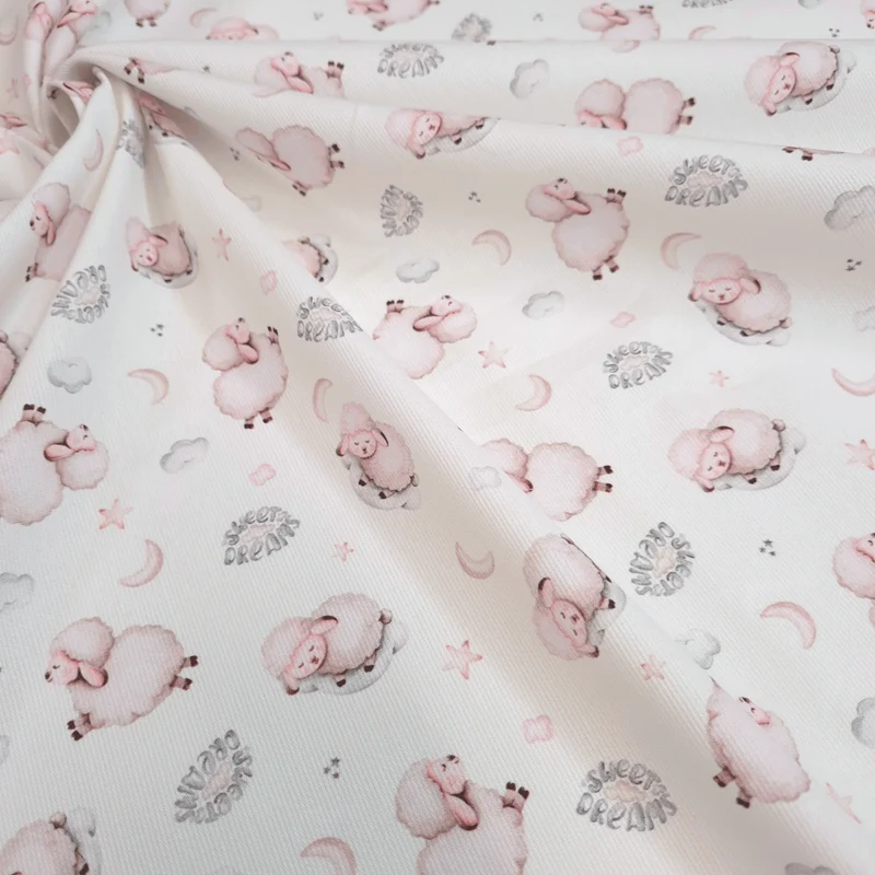 Piquet millerighe con stampa digitale H 150 cm - PECORELLE DOLCI SOGNI/BIANCO
