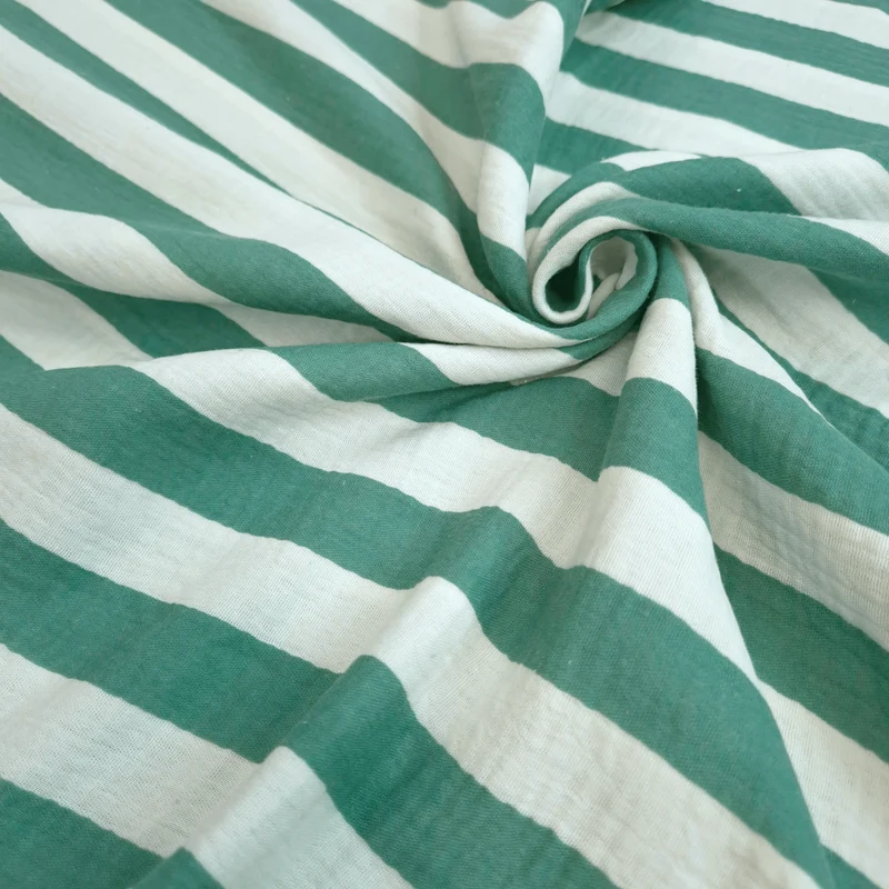 Mussola di Cotone Doppia Garza H 140 cm - STRISCE BIANCO/VERDE