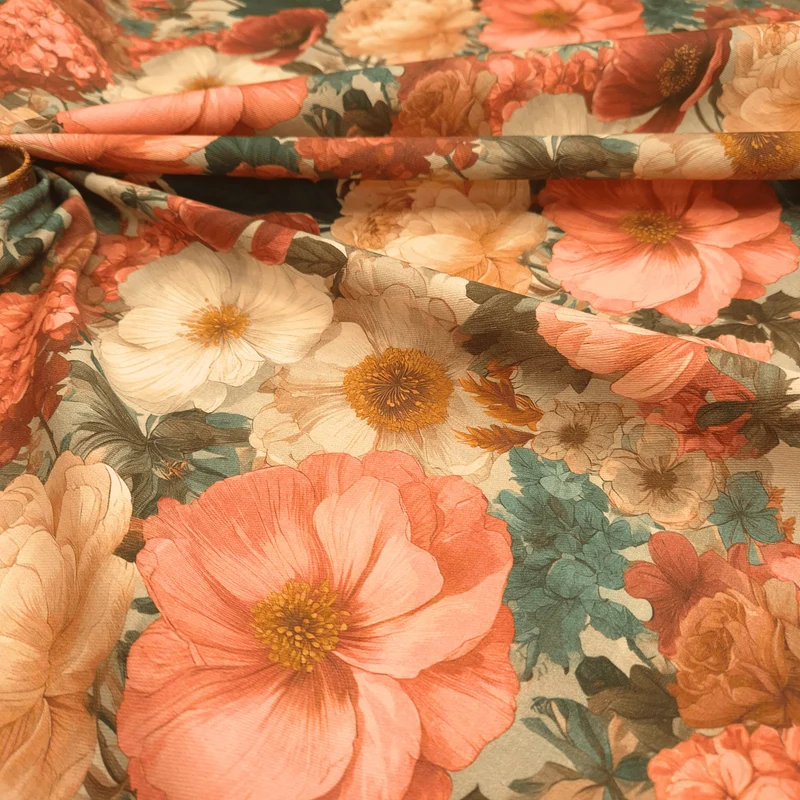 Cotone Panama Stampa Digitale H 160 cm - FIORITURA STILE VINTAGE