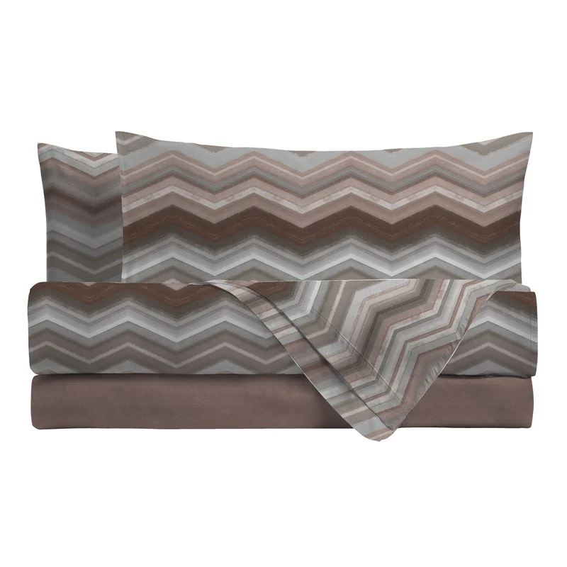 Completo Letto Singolo in Cotone con Stampa - Fantasia Hug Me Ysidro Taupe