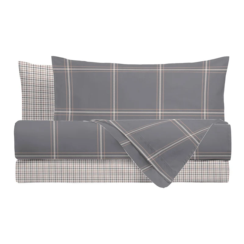 Completo Letto Piazza e Mezza in Cotone con Stampa - Fantasia Hug Me Mayson Dark Grey