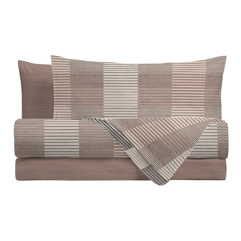 Completo Letto Matrimoniale in Cotone con Stampa - Fantasia Hug Me Gilbert Taupe
