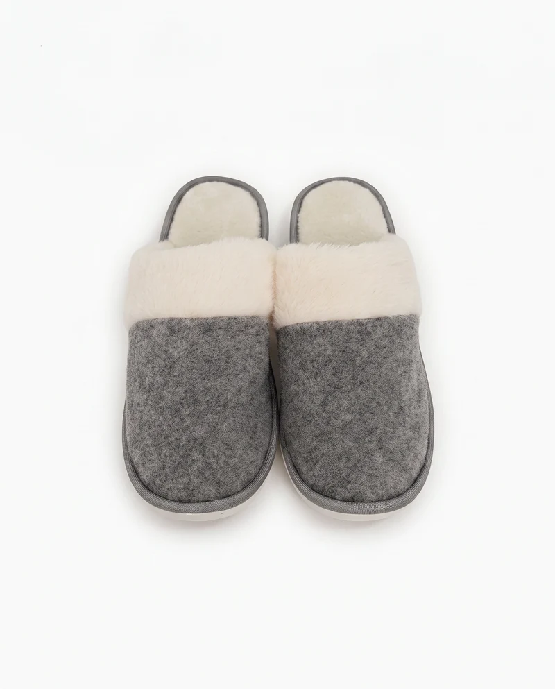Pantofola calda da uomo in tessuto furry - Grigio