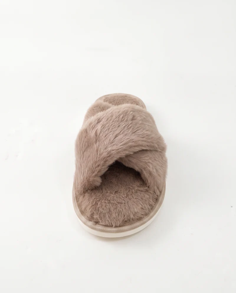 Pantofola aperta effetto furry grigio tortora - Grigio tortora