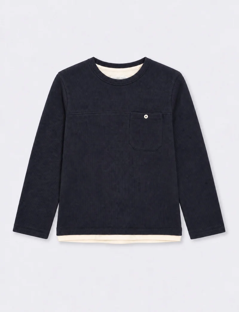 Maglia trama waffel tinta unita - Blu
