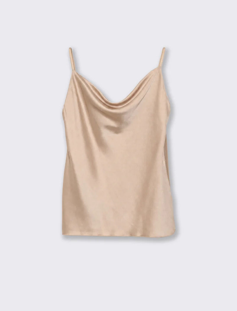 TOP CON SCOLLO A DRAPPEGGIO - Beige champagne