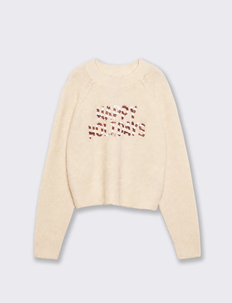 Pullover crop con stampa originale - Avorio