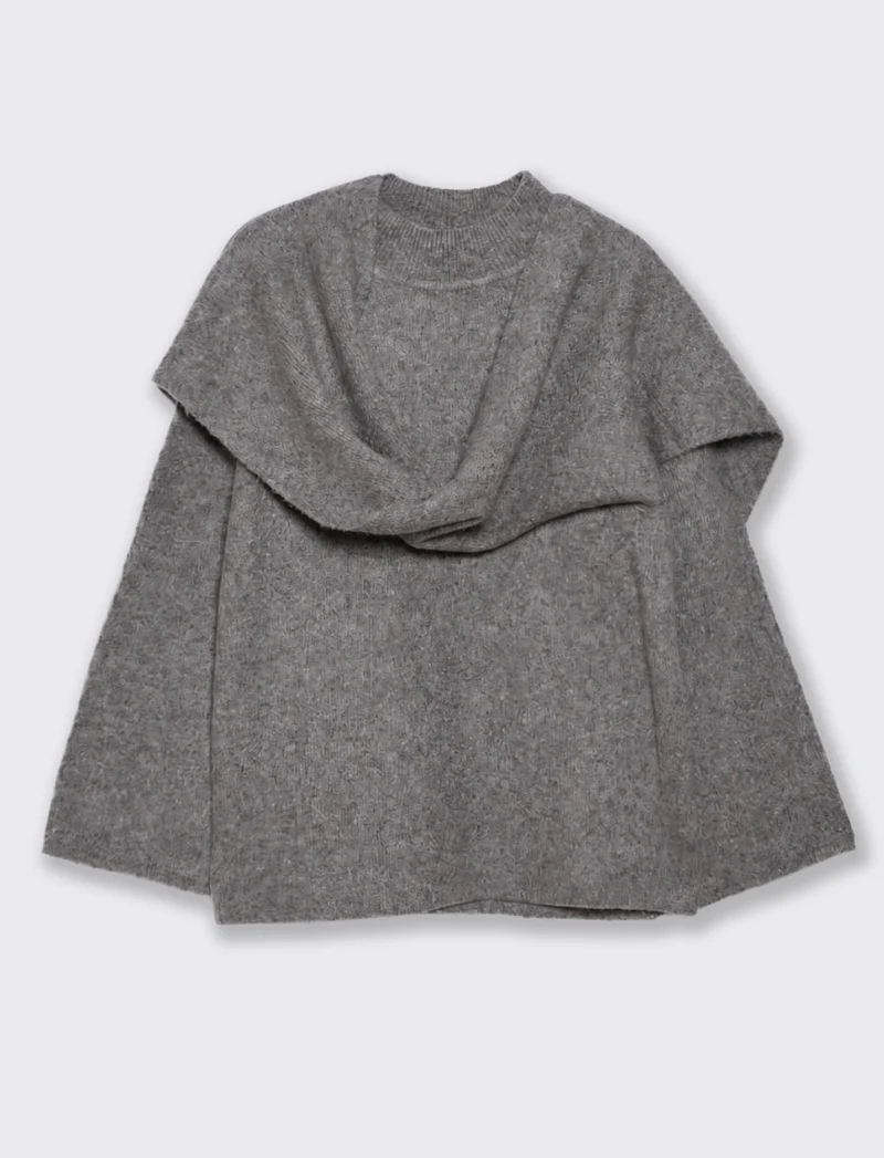 Pullover a collo alto con sciarpa abbinata - Grigio mel.