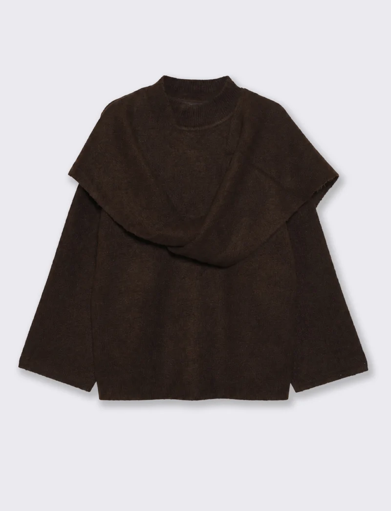 Pullover a collo alto con sciarpa abbinata - Moro