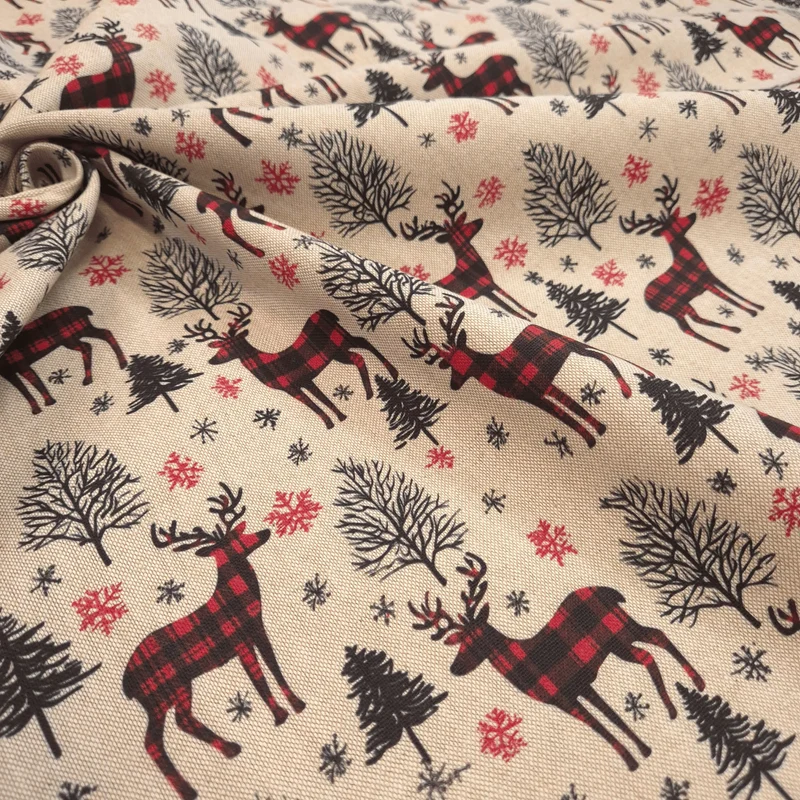 Cotone Fondo Grezzo H 280 cm - CERVI SCOZZESI ROSSO/NERO