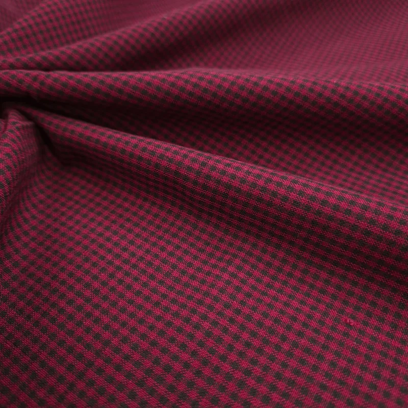 Tessuto Cotone H 110 cm - MINI QUADRETTO BORDEAUX/NERO