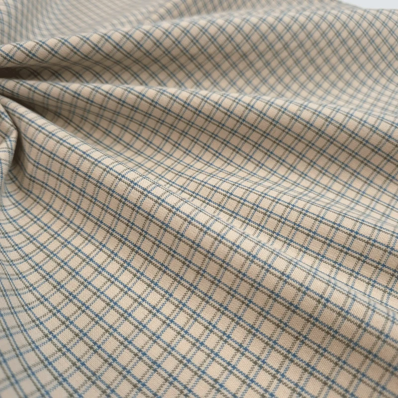 Tessuto Cotone H 110 cm - RETICOLO VERDONE E AZZURRO/ECRU