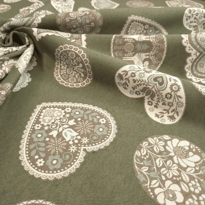 Tessuto Arredo Gobelin H 280 cm - CUORI VERDE MUSCHIO