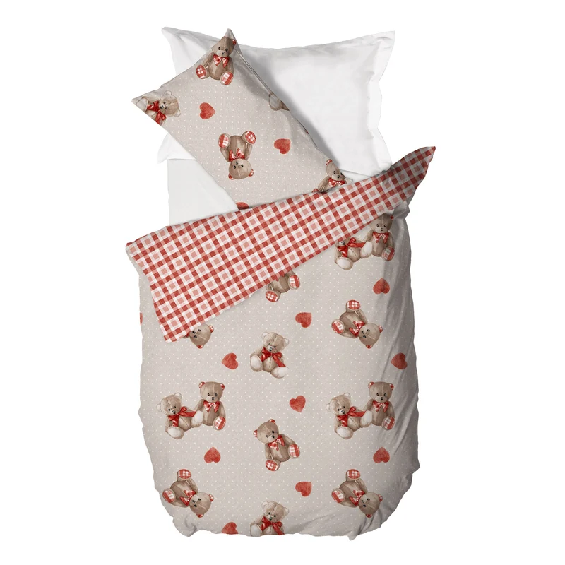 Parure Copripiumino Piazza e Mezza in Cotone con Stampa - Fantasia Softy Bear Orsetti Red