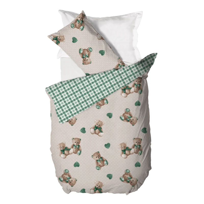 Parure Copripiumino Piazza e Mezza in Cotone con Stampa - Fantasia Softy Bear Orsetti Green