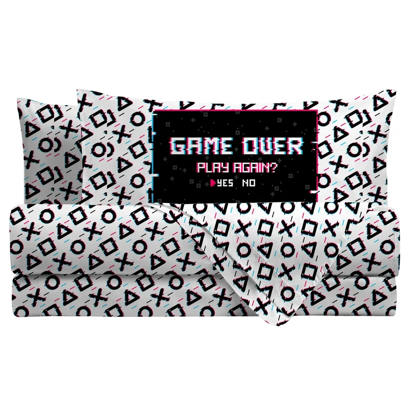 Completo Letto Singolo Kids in Cotone Game Over White