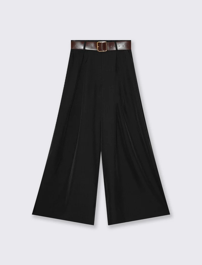 Pantaloni ampi con cintura - Nero
