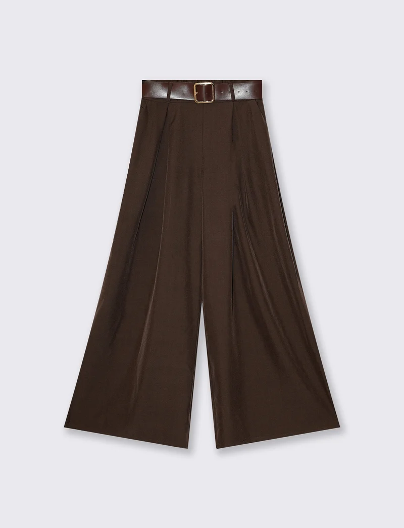 Pantaloni ampi con cintura - Moro