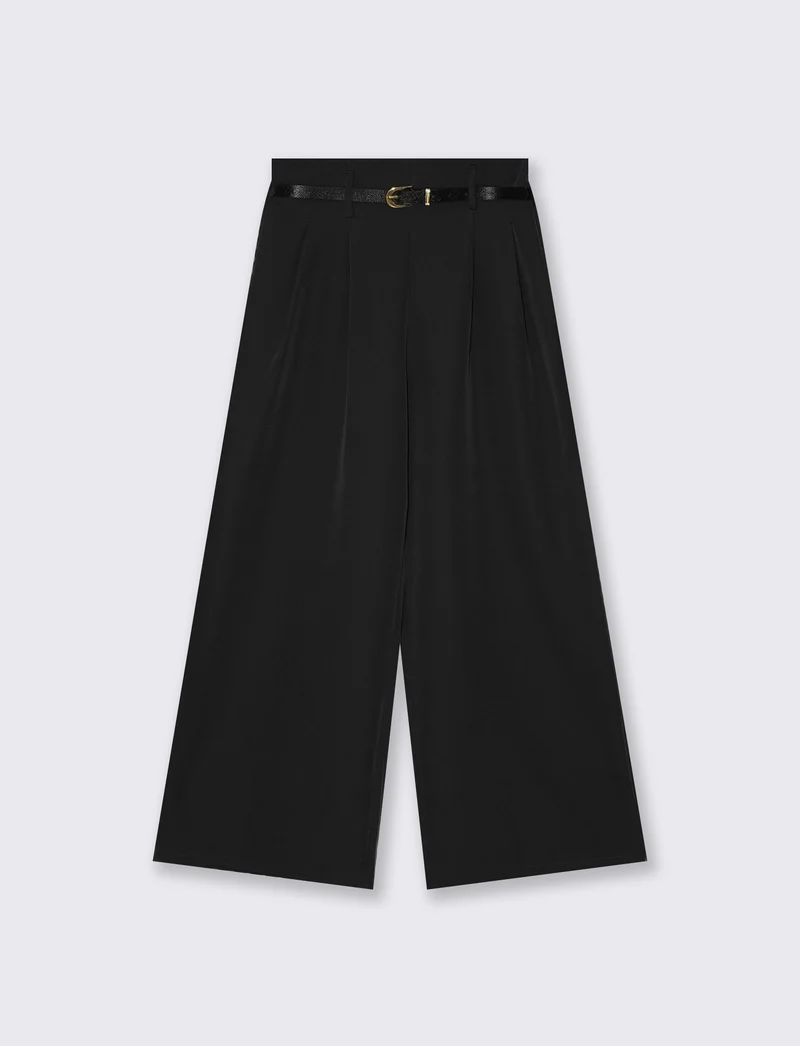 Pantaloni ampi con cintura - Nero