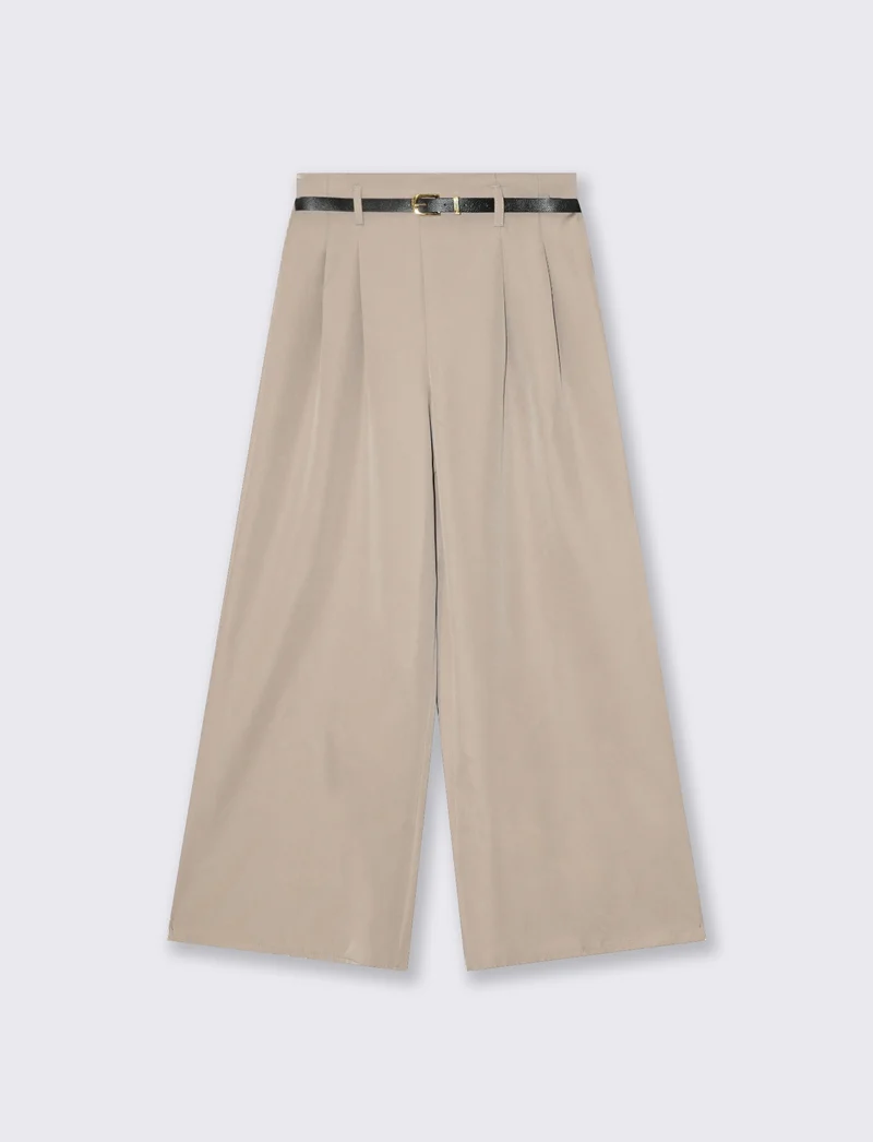 Pantaloni ampi con cintura - Grigio fango
