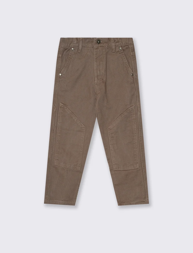 Pantaloni in twill con tasca e dettagli - Marrone chiaro