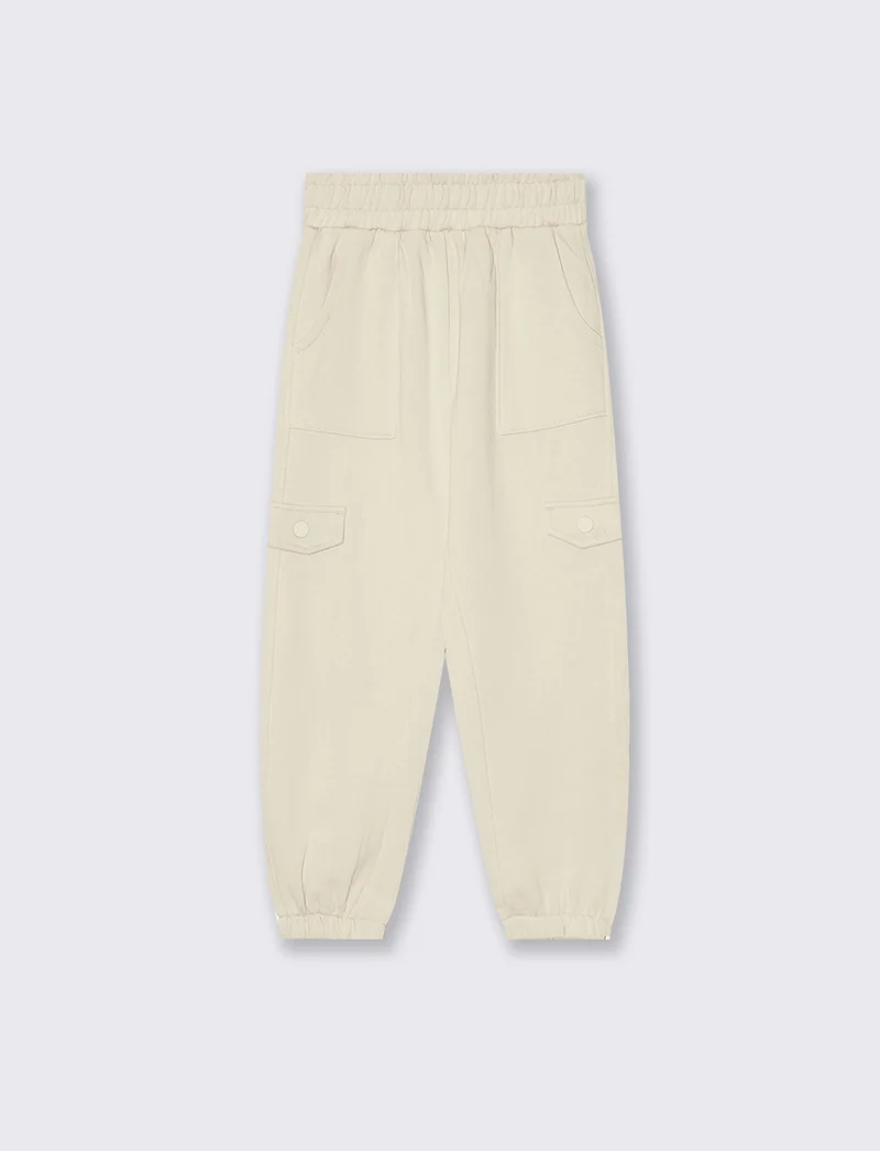 Jogger bambina comodi con tasconi e vita elastica - Beige