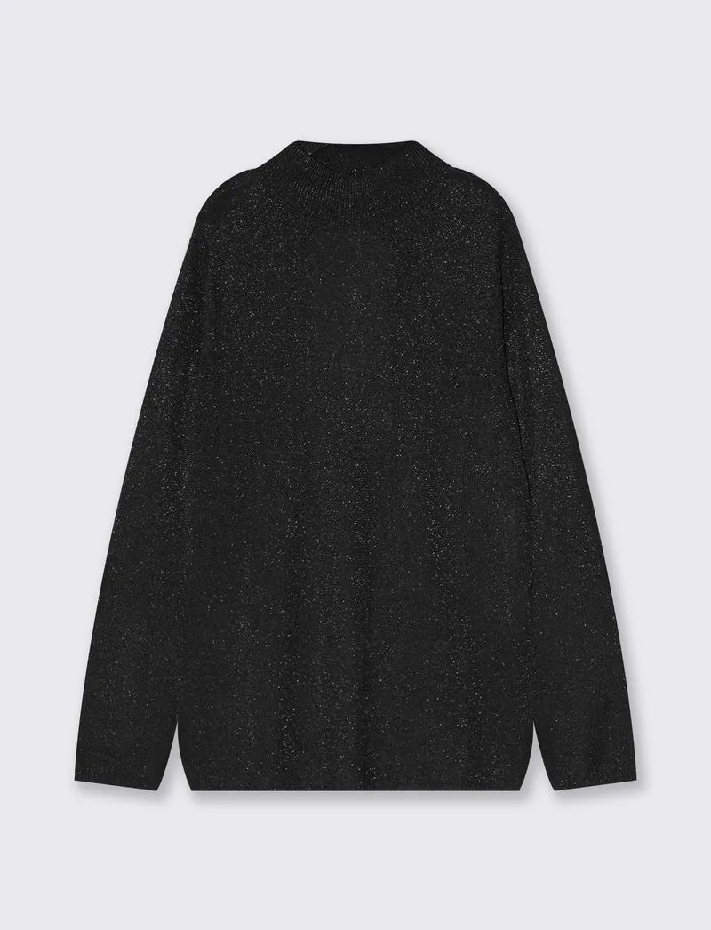 Pullover lungo collo lupetto con spacchi - Nero