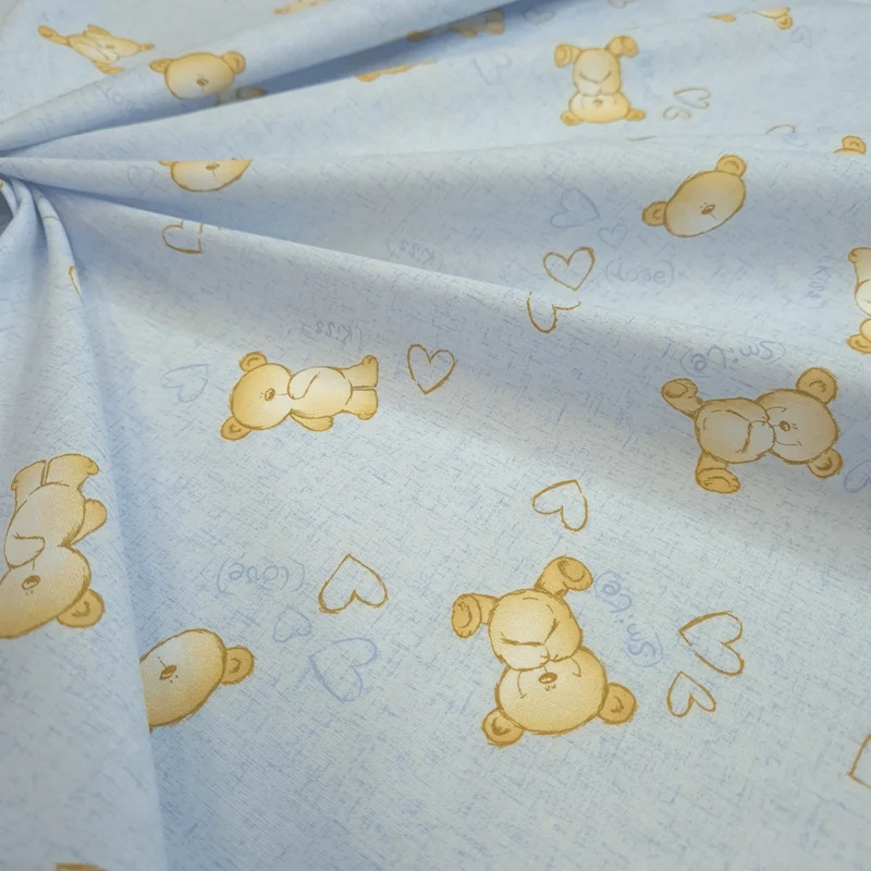 Tessuto Cotone H 160 cm - ORSACCHIOTTI DEL CUORE/AZZURRO TENUE