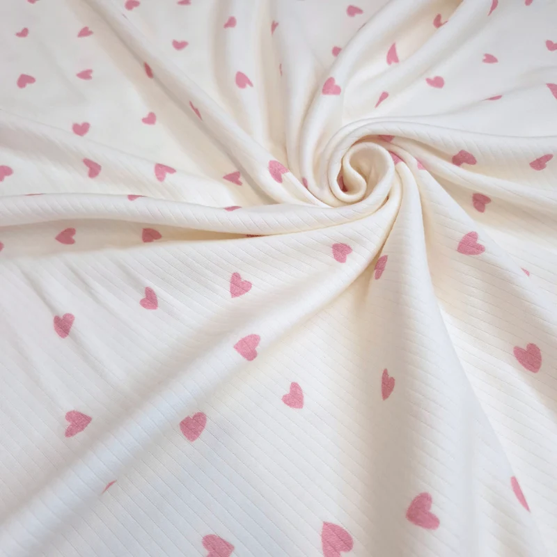 Maglina a costine H 150 cm - CUORI ROSA/LATTE