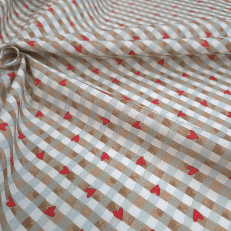 Tessuto Cotone H 150 cm - QUADRETTI E CUORICINI ROSSI