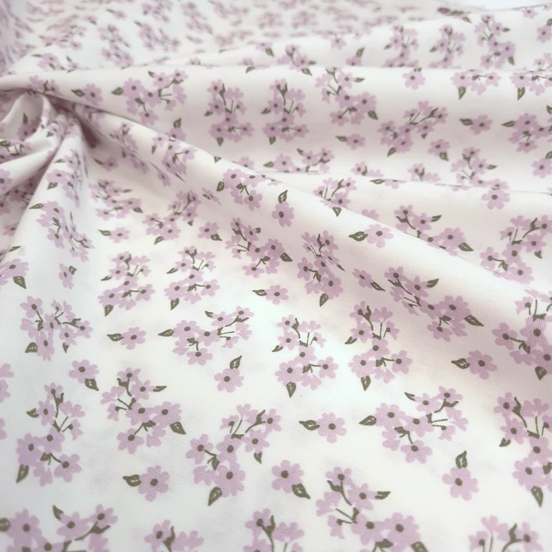 Tessuto Cotone H 150 cm - FIORELLINI LILLA/BIANCO