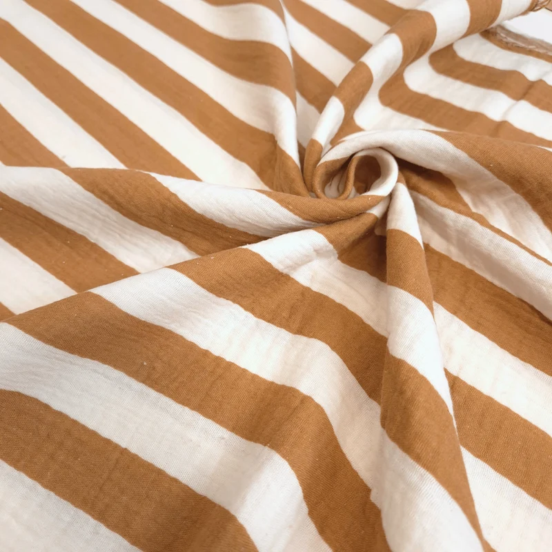 Mussola di Cotone Doppia Garza H 140 cm - STRISCE LATTE/TERRA DI SIENA