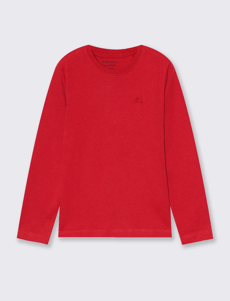 T-shirt manica lunga in cotone caldo - Rosso