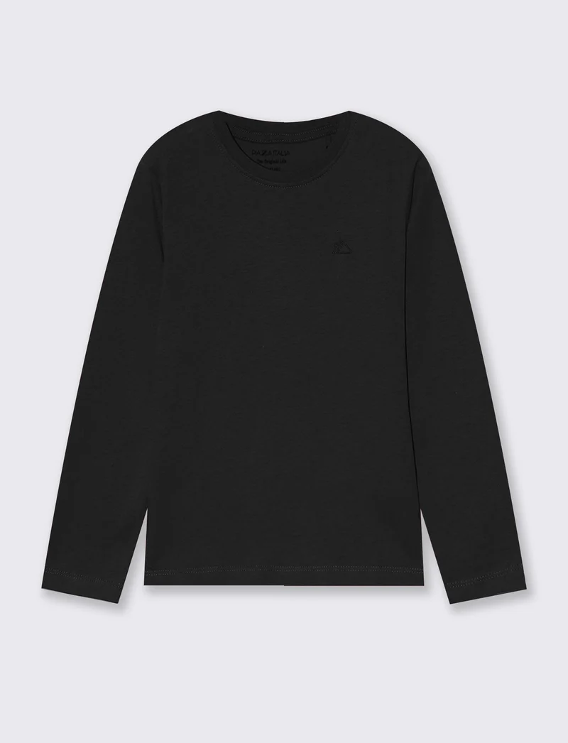 T-shirt manica lunga in cotone caldo - Nero