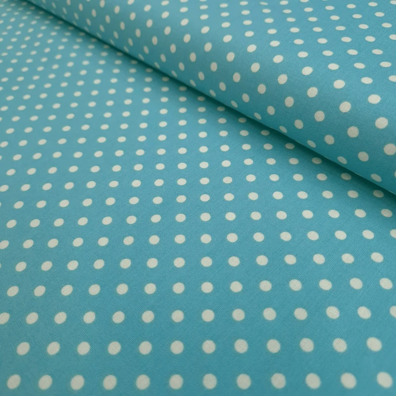 Cotone Americano H 110 cm - POIS BIANCHI/ACQUAMARINA