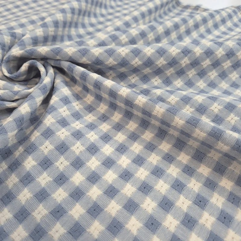 Tessuto Cotone H 140 cm - QUADRETTO AZZURRO POLVERE