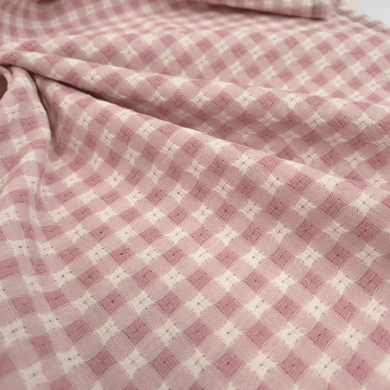 Tessuto Cotone H 140 cm - QUADRETTO ROSA CIPRIA
