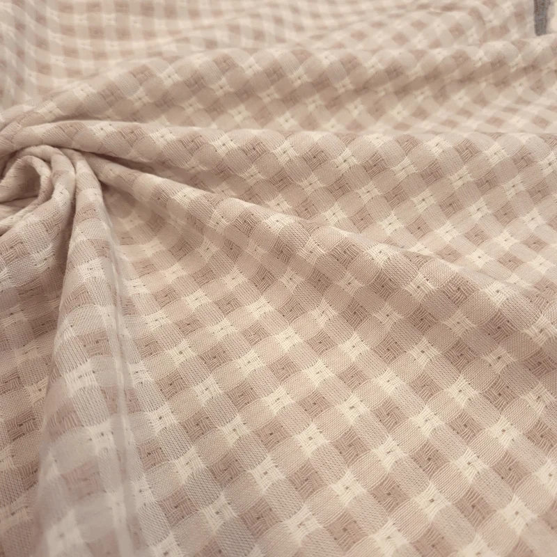 Tessuto Cotone H 140 cm - QUADRETTO BEIGE