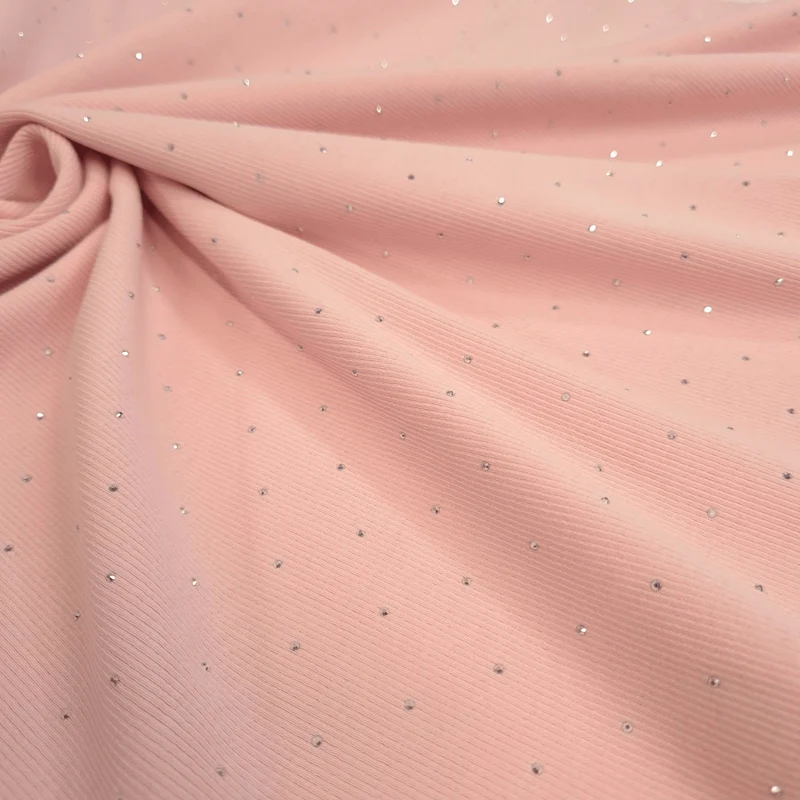 Jersey Rib H 140 cm - ROSA CON STRASS ARGENTO