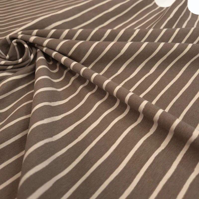 Jersey di Cotone Digital H 150 cm - STRISCE BEIGE/MARRONE