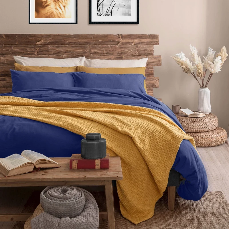 Completo Letto Matrimoniale in Microfibra Softy Yarn - Tinta Unita Blue